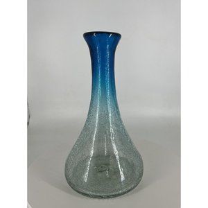 CRACKLE GLASS  Decanter Wine Carafe Flower Vase Blue Turquoise And Clear 10”Tall